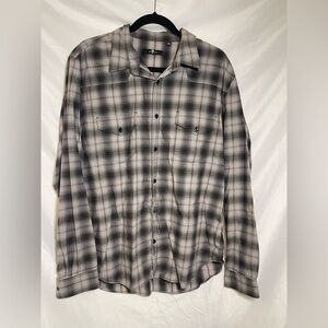 7 For All Mankind Men's Black and White Plaid Shirt